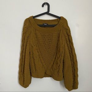 Army Green Oversized Balloon Sleeves Sweater